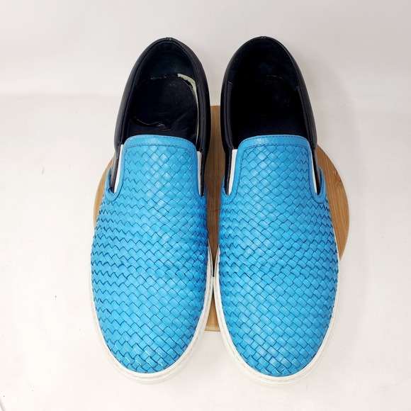 Dsquared2‎ Shoes Mens 45 Blue Woven Black Leather Slip On Casual Sneaker - Picture 4 of 15